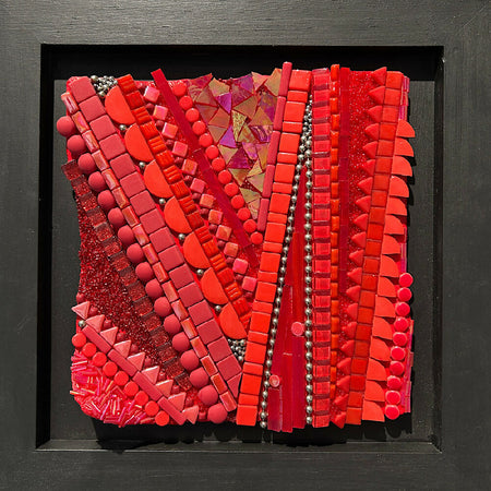 Timber Framed Red Abstract Stained Glass Mosaic ‘3D RED WAVE’