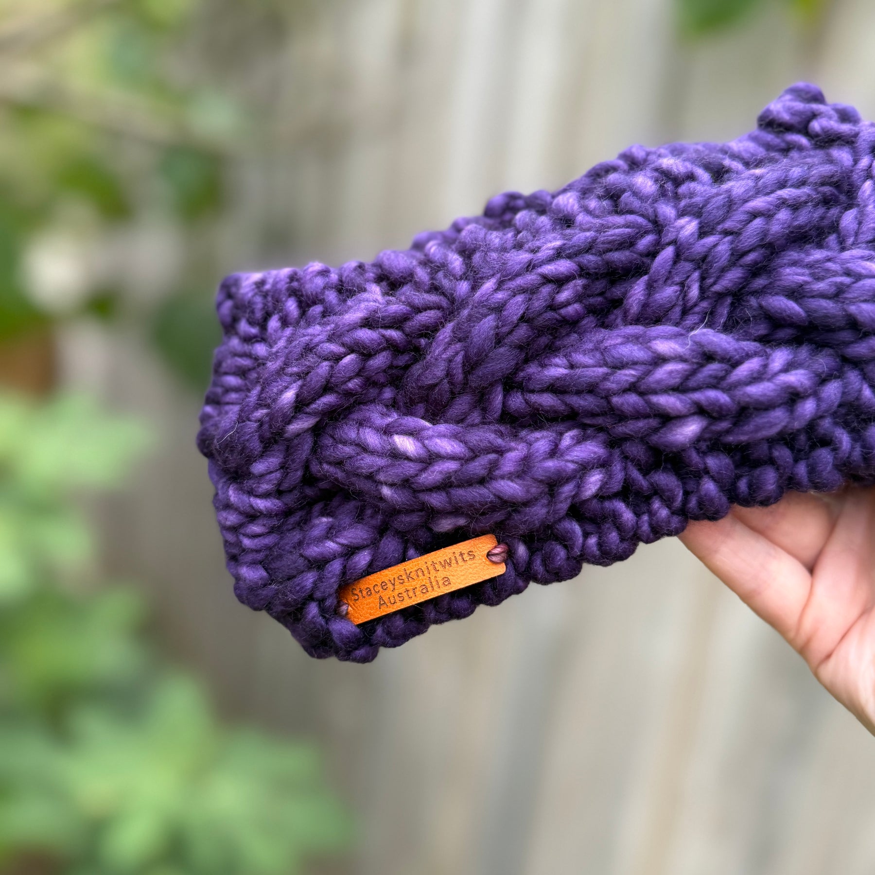 Purple Merino Headband, Ladies Knitted cable winter headband