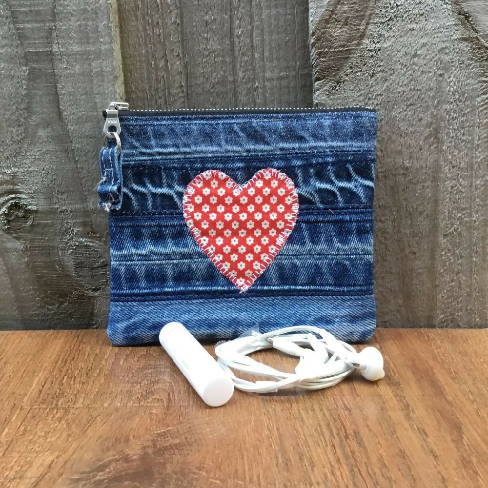 Upcycled Denim Purse – Red Heart