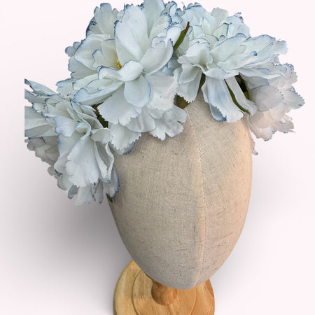 Floral Headband in White with Blue