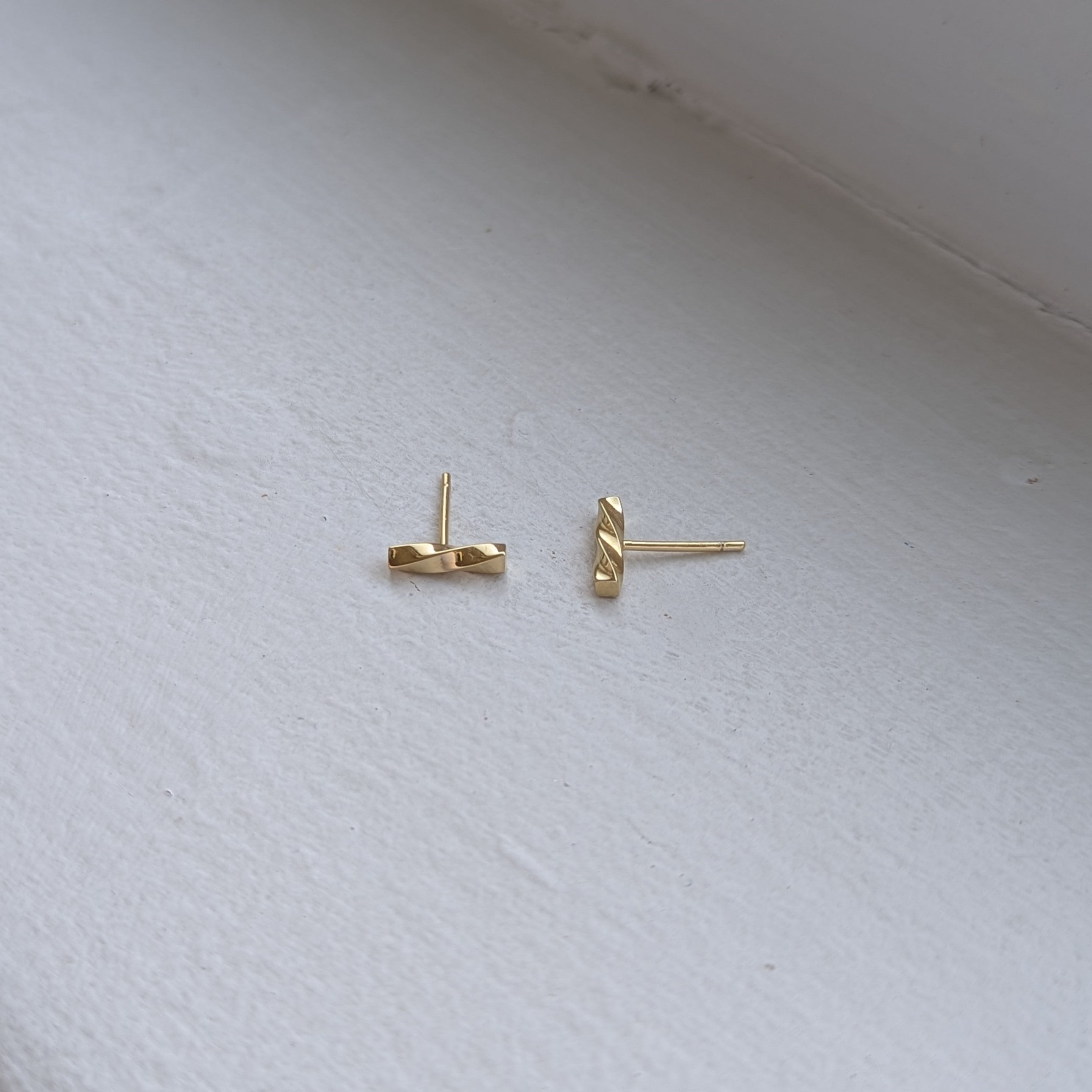 handmade gold plated small twisted studs | wedding earrings