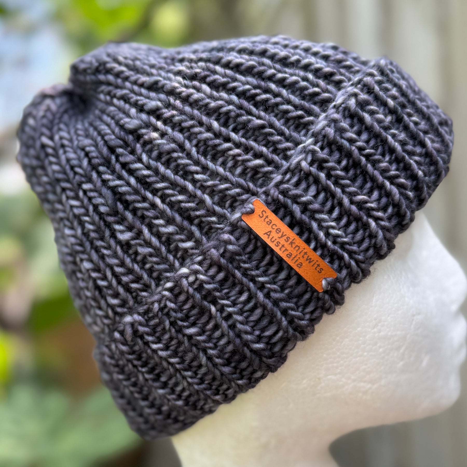 Grey Beanie, Hand knitted merino stretchy beanie