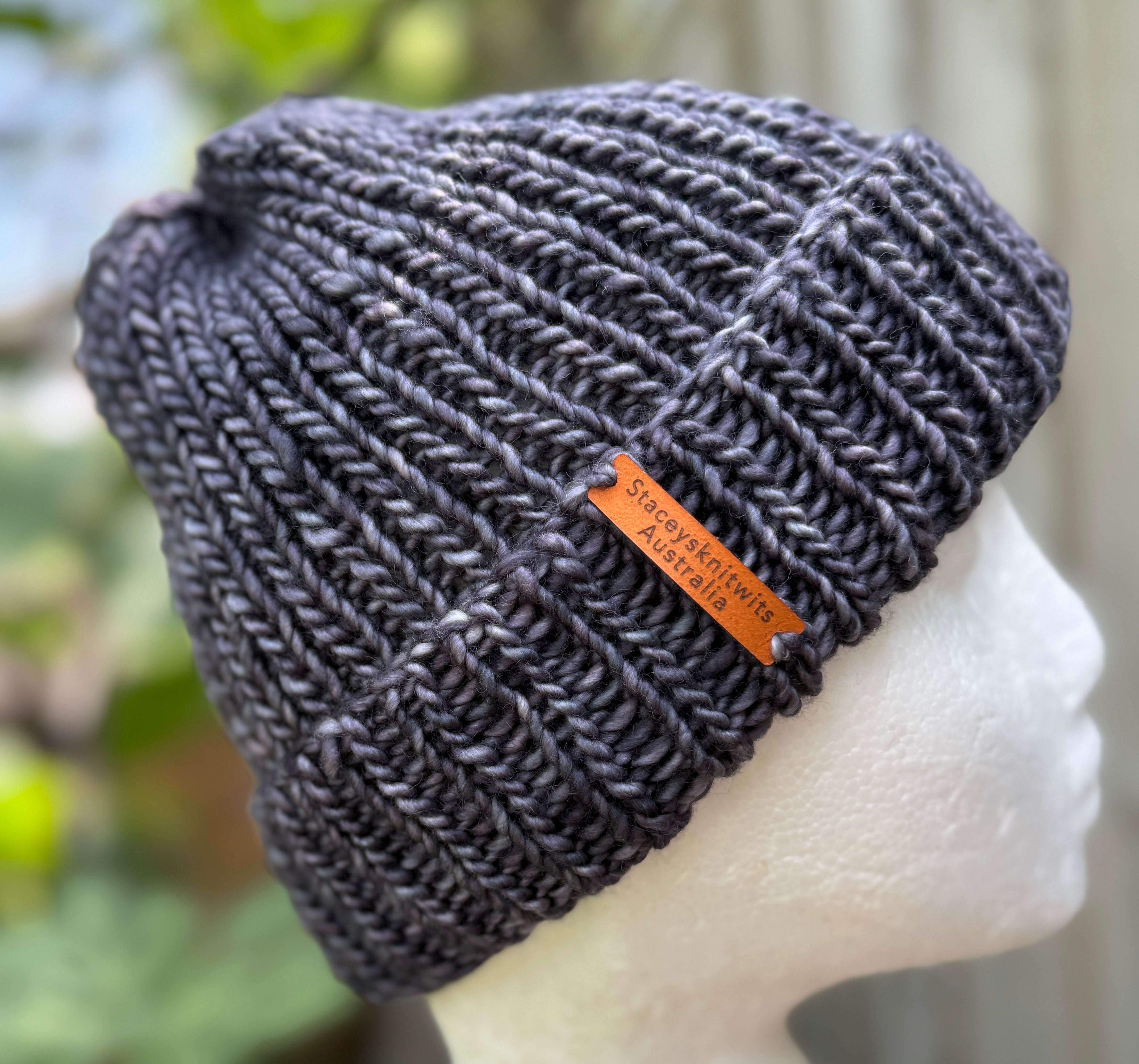 Grey Beanie, Hand knitted merino stretchy beanie