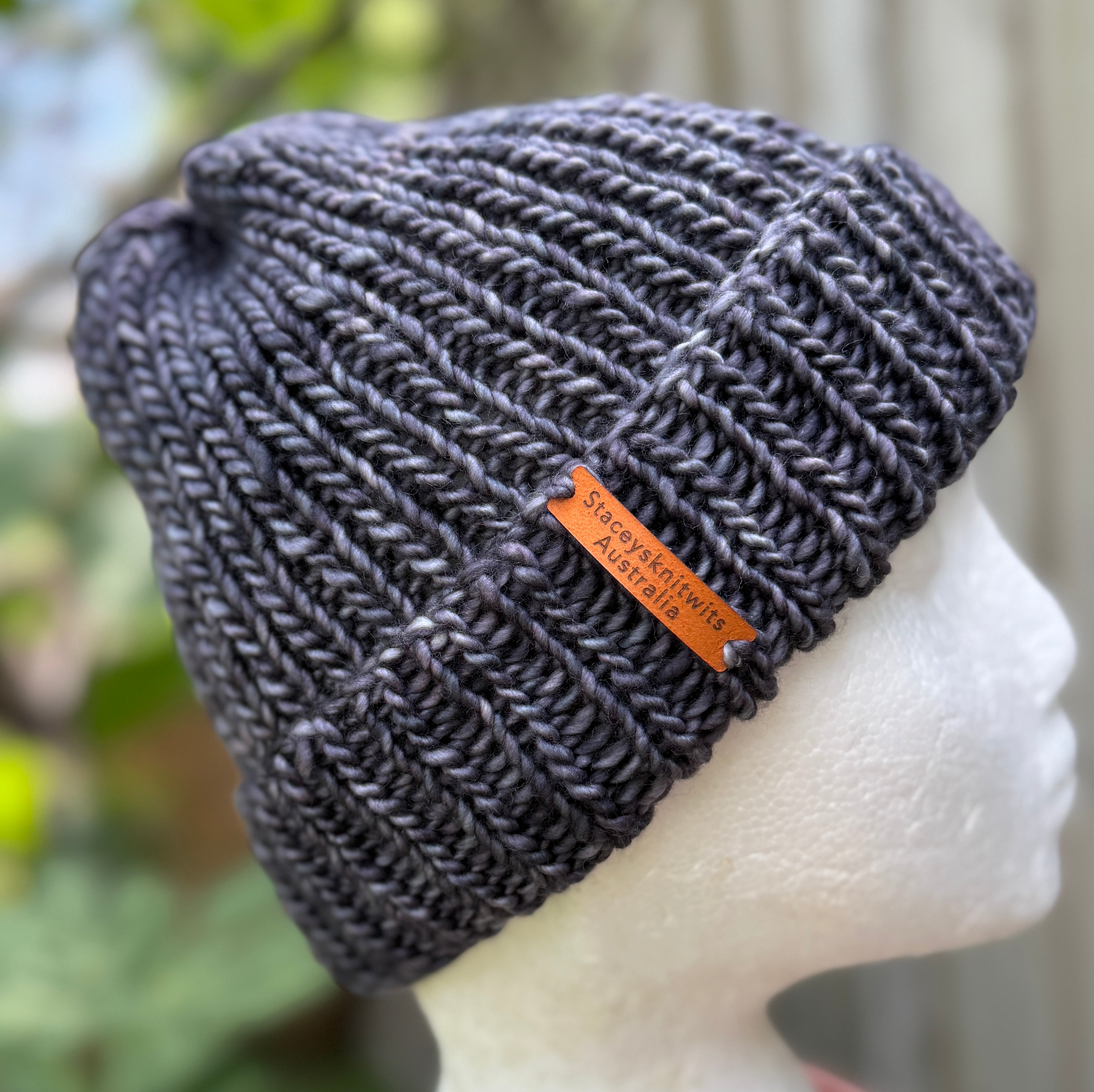 Grey Beanie, Hand knitted merino stretchy beanie