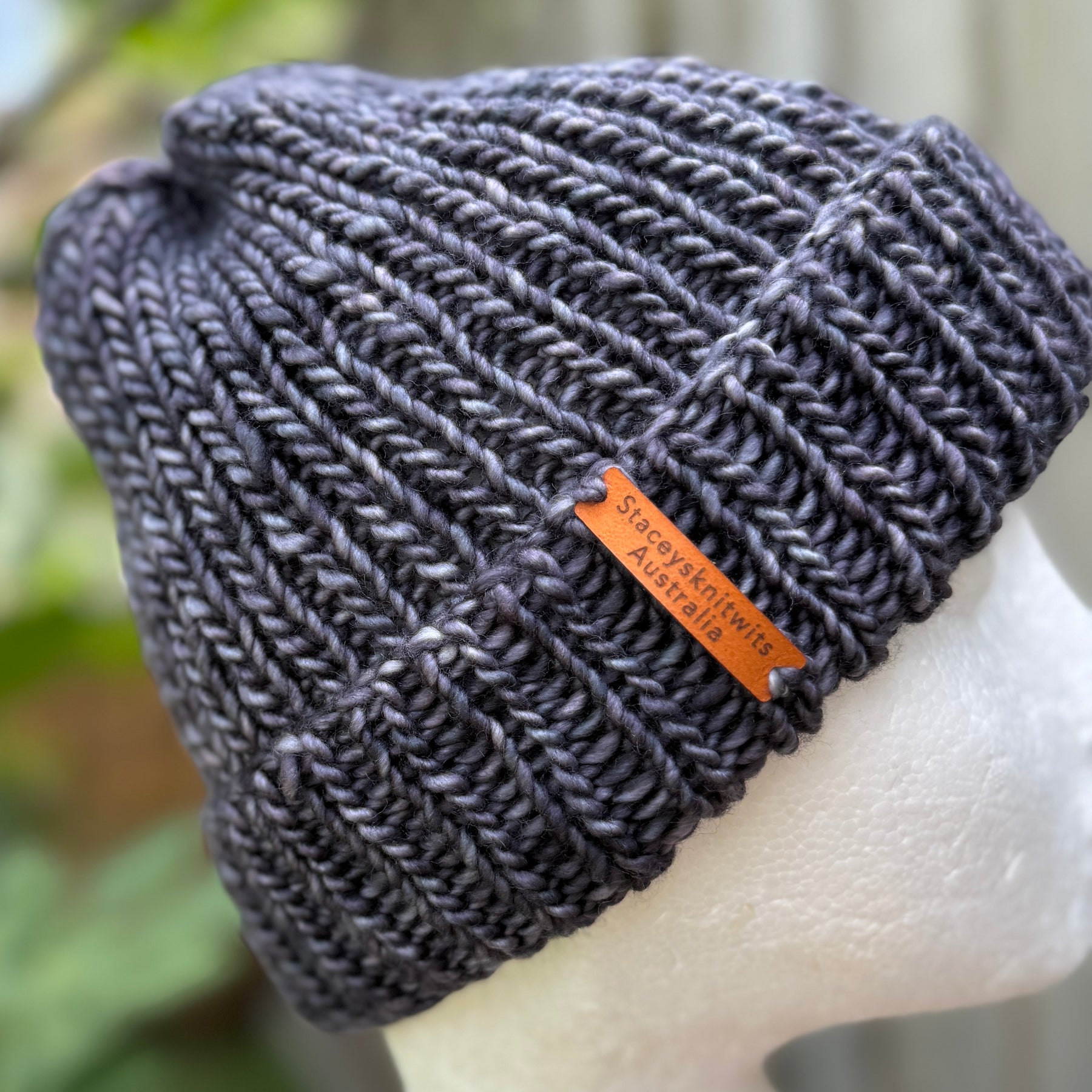 Grey Beanie, Hand knitted merino stretchy beanie