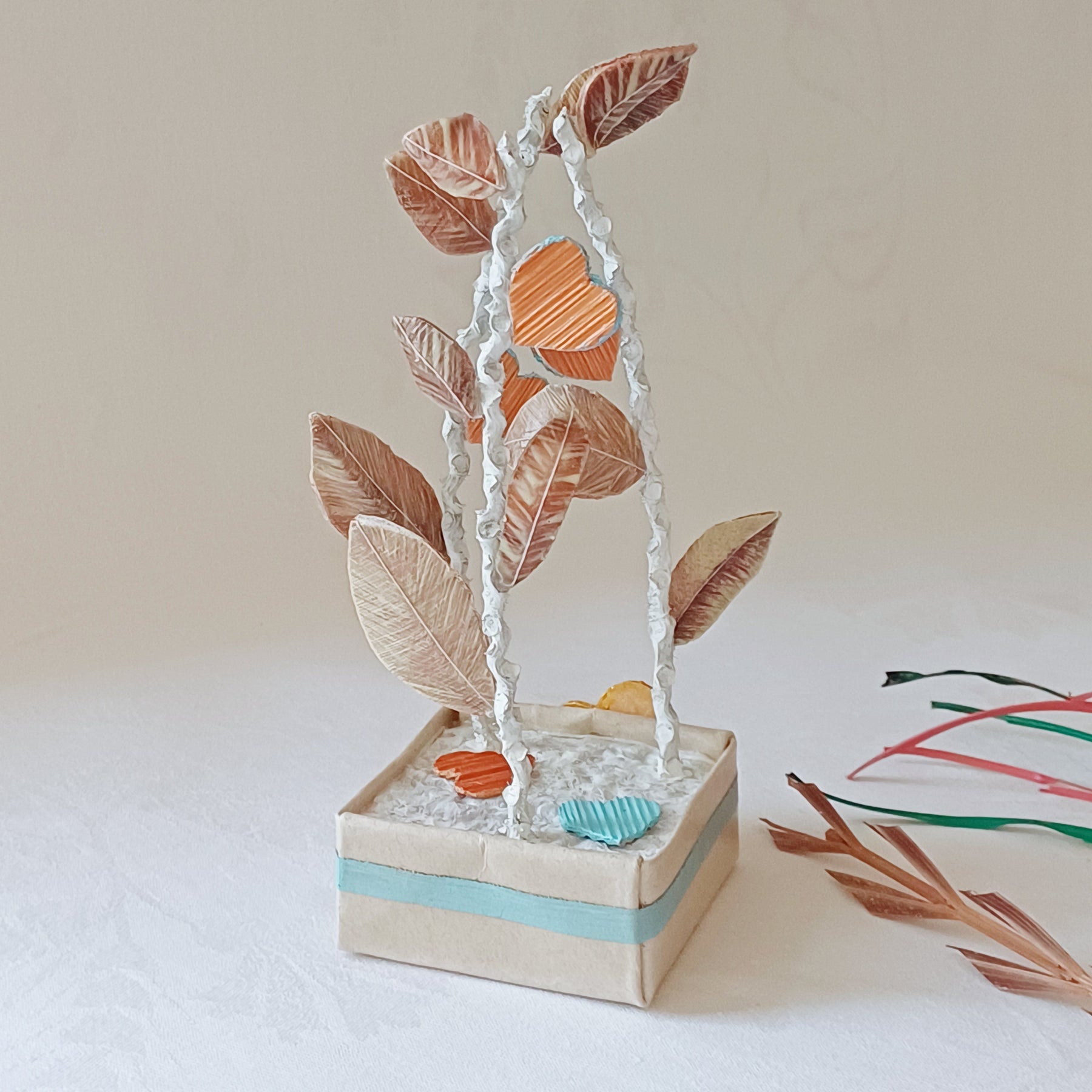 Blue Hearts and Leaves - Palm Leaf Greeting Gift, table Decoration