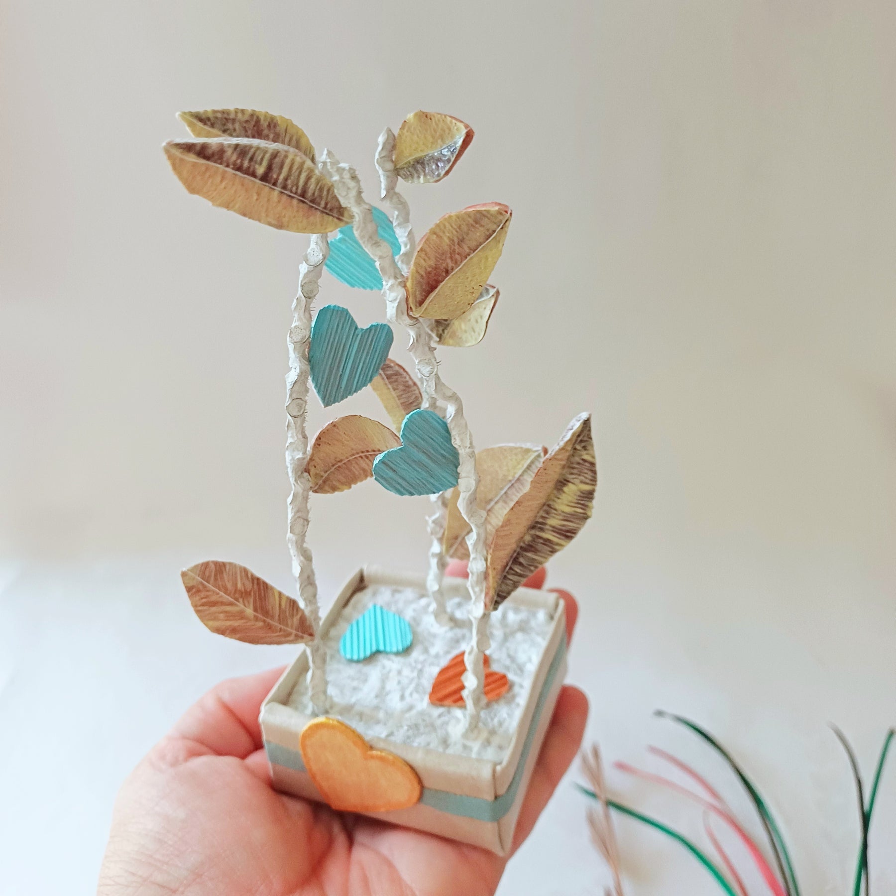 Blue Hearts and Leaves - Palm Leaf Greeting Gift, table Decoration