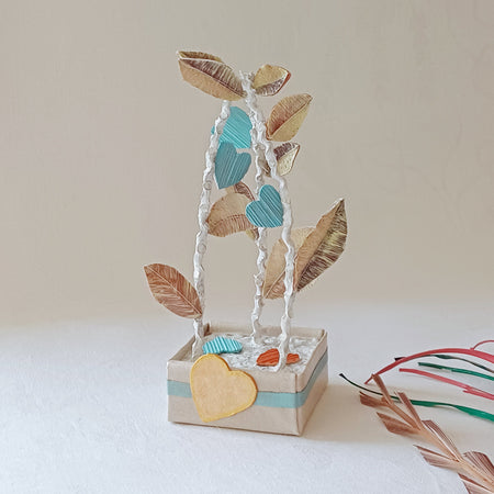 Blue Hearts and Leaves - Palm Leaf Greeting Gift, table Decoration