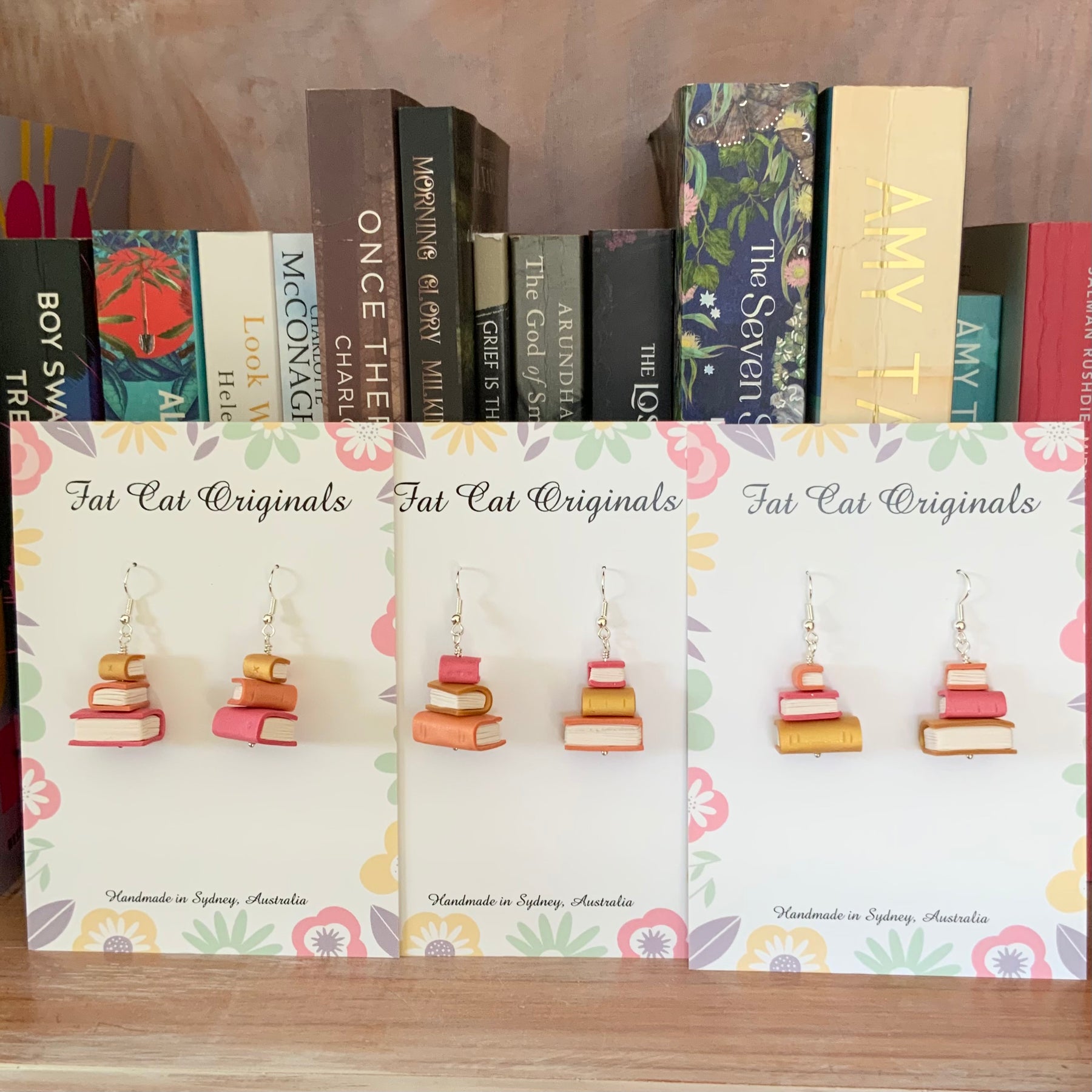 Stacked Stories Earrings – The Sunset Stories Stacks | Handmade Book Lover Gift | Mini Book Stack Dangles