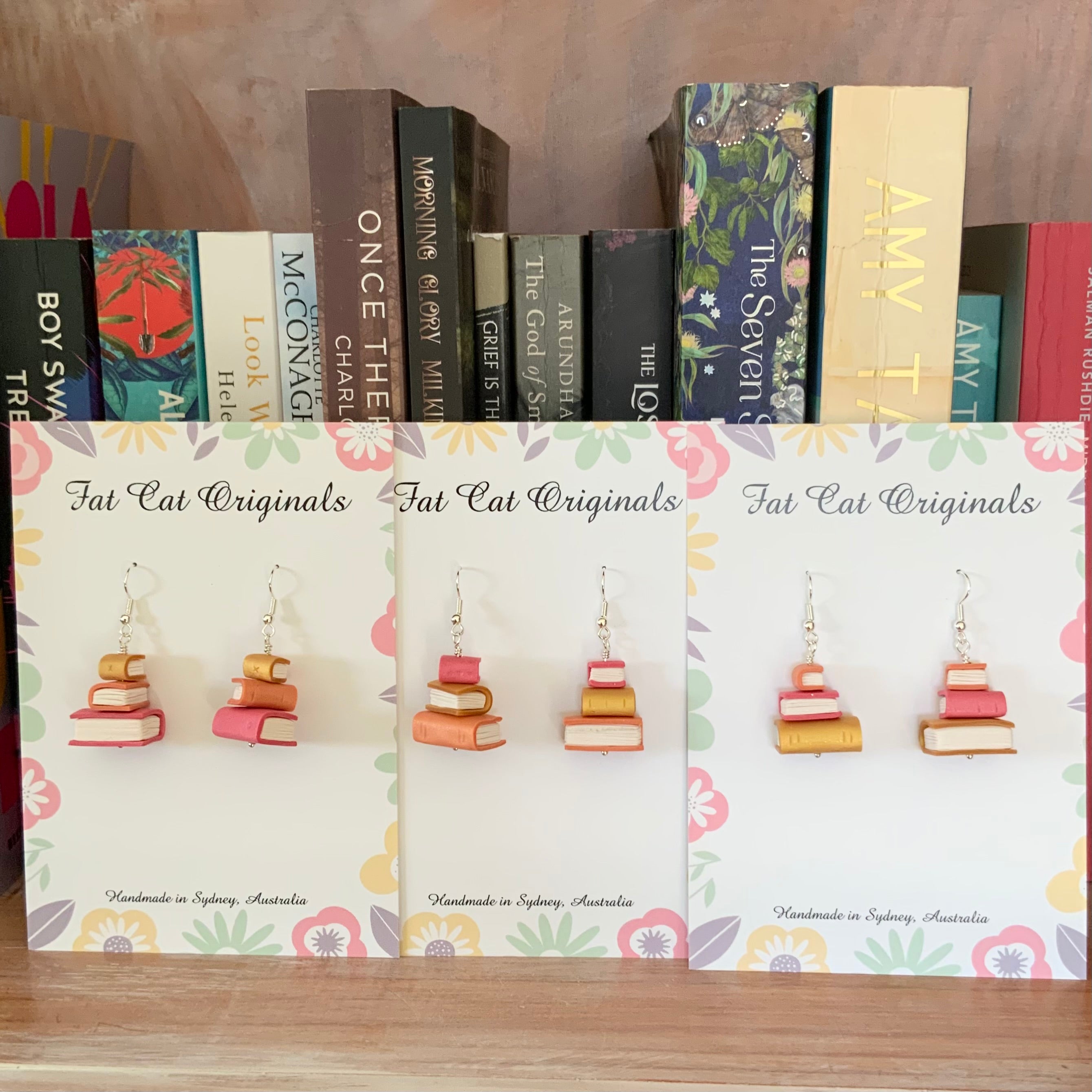 Stacked Stories Earrings – The Sunset Stories Stacks | Handmade Book Lover Gift | Mini Book Stack Dangles