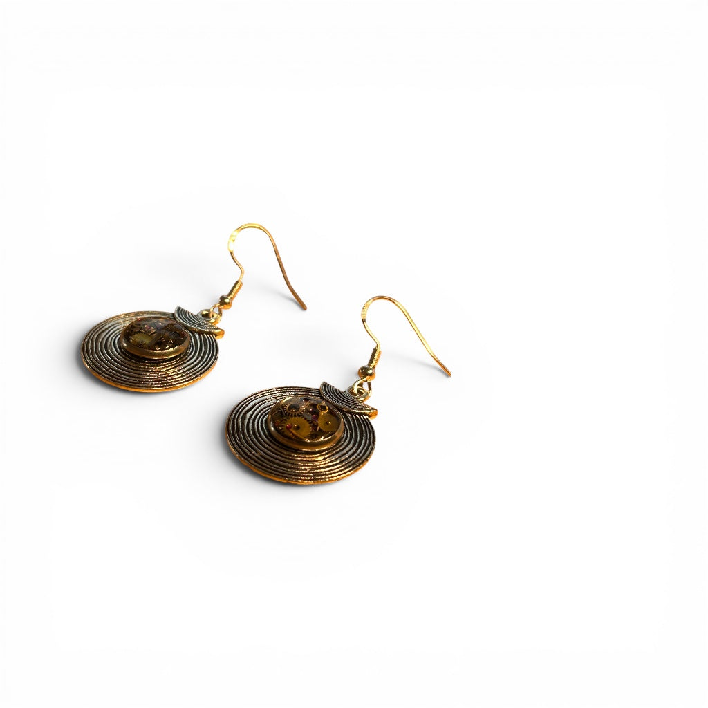 Steampunk watch parts silver disc earrings