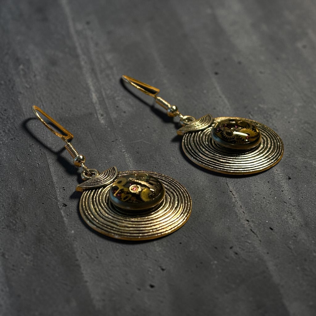 Steampunk watch parts silver disc earrings