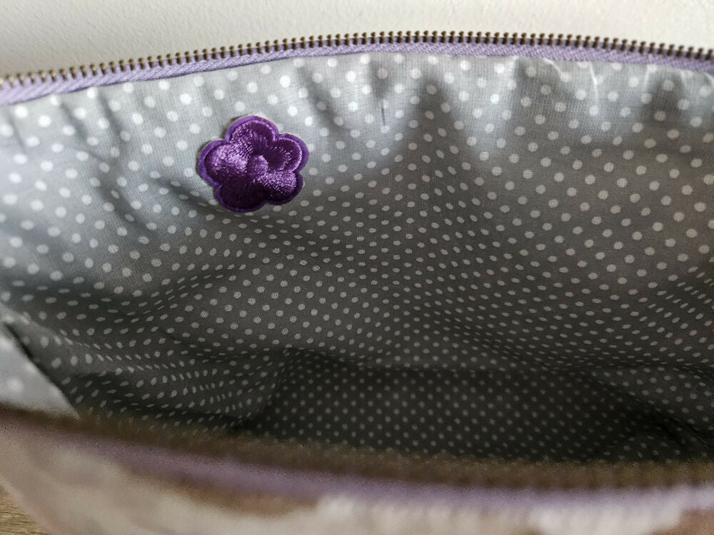 Zipper Pouch Purple and Grey Floral Design