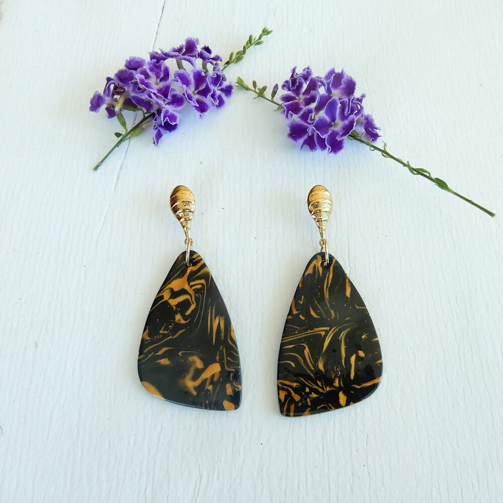 Black & Gold Polymer Clay Earrings "Ancient Memories"