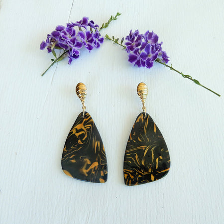 Black & Gold Polymer Clay Earrings 