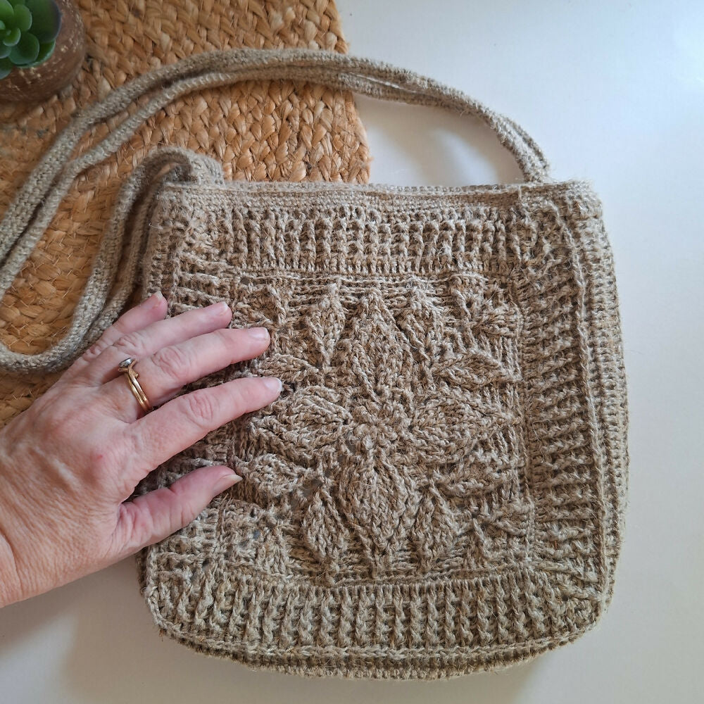 Natural Linen Flower Shoulder Bag