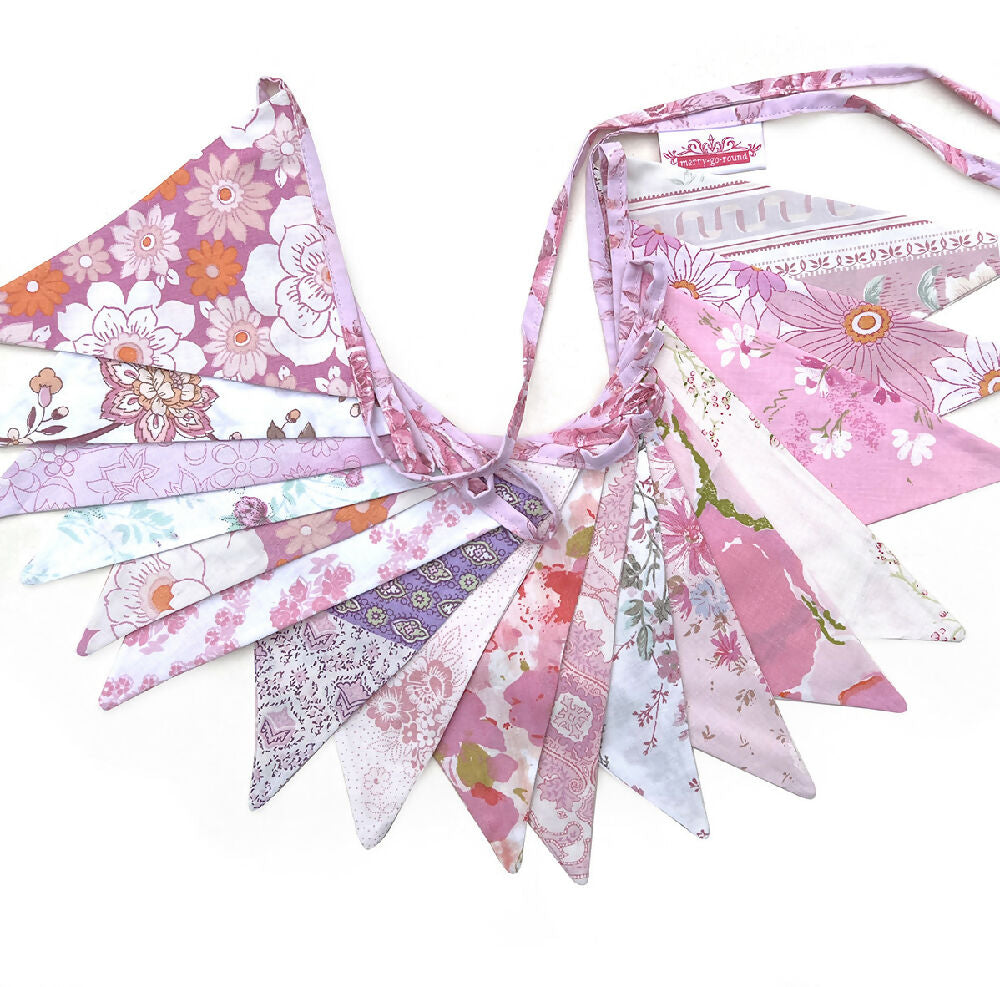 Bunting , Retro PINK Multi Vintage Floral Flags - One of a Kind