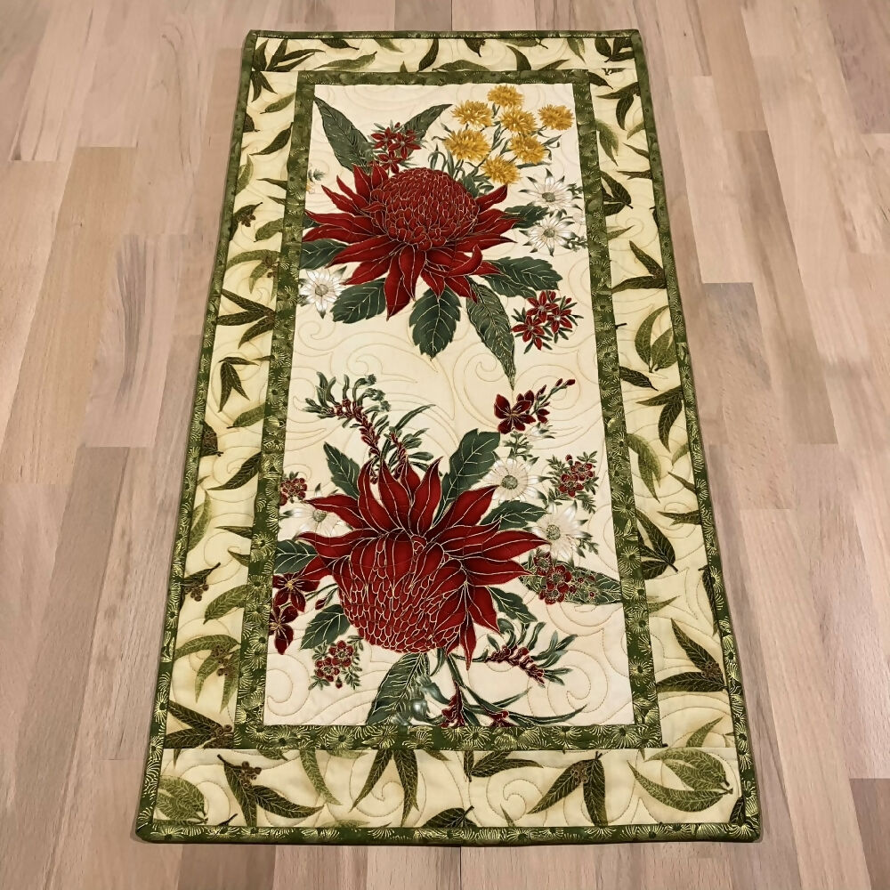 table runner handmade quilted Australia - waratah