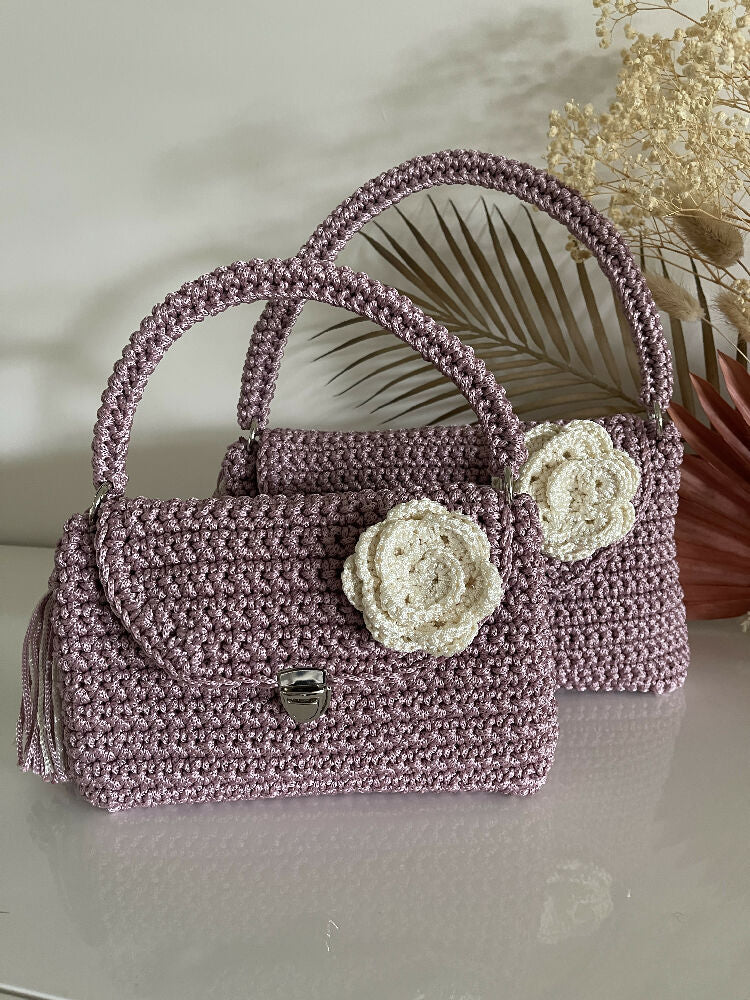 Mum & Daughter Crochet Purse Set, Flower Brooch + Tassel, Special Occasion Gift