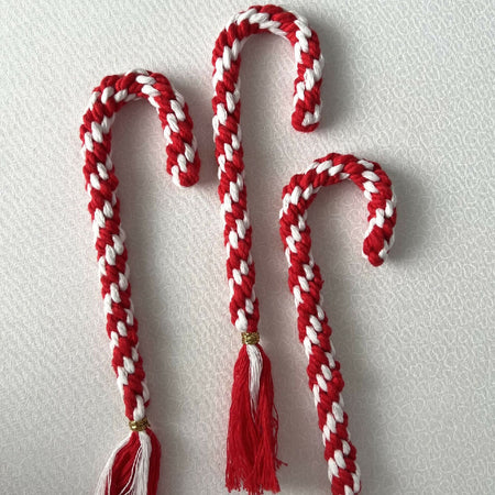 Christmas Candy Cane Macrame Ornaments Set of 3