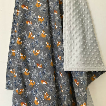 Baby Blanket / Flannelette Cotton / Minky dot / Foxes