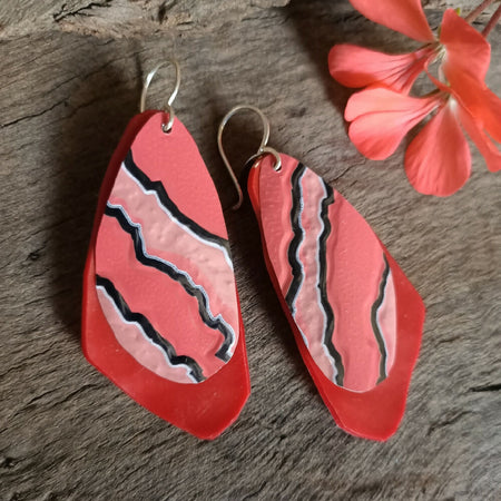 Upcycled Mix Earrings - red pink triangular