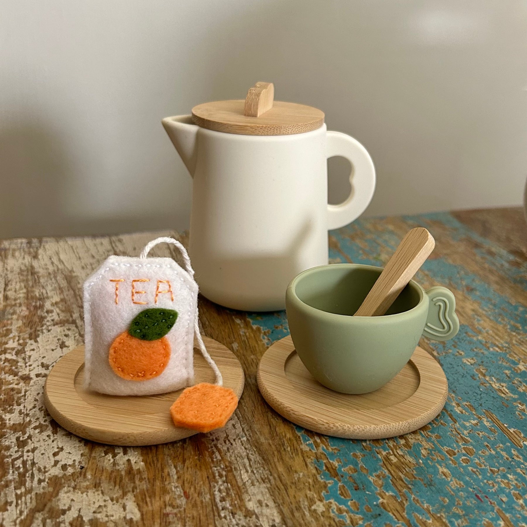 Set of 4 felt tea bags, boxes gift, play kitchen, learn through play