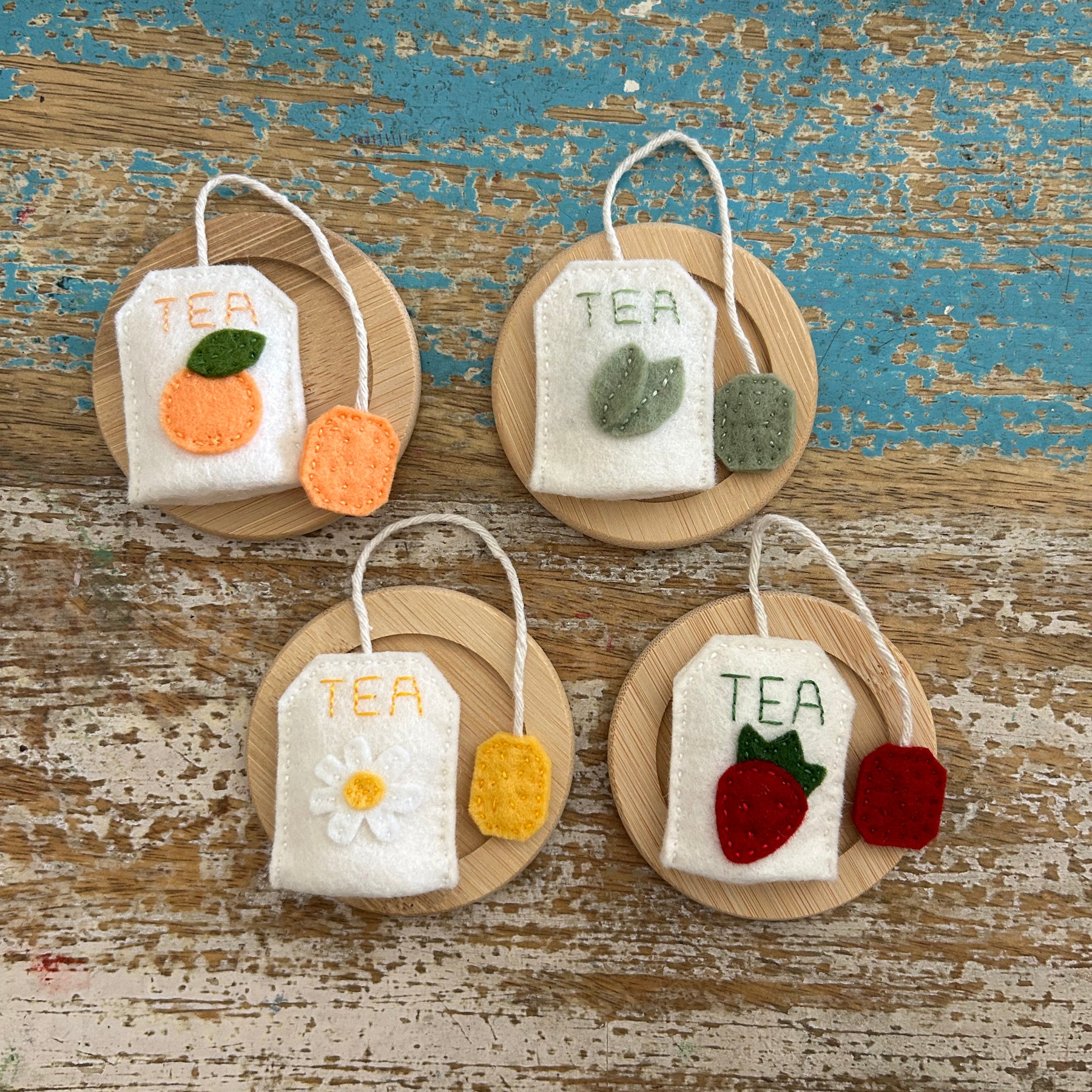 Set of 4 felt tea bags, boxes gift, play kitchen, learn through play