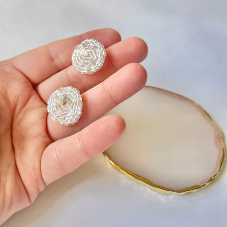 SILVER MOON | 3 colors | stud beaded earrings | silver, pink nude, blue turquoise