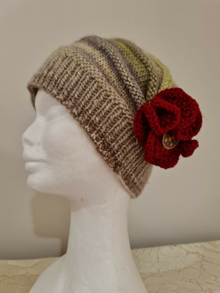 CLOCHE HAT dove grey with red flower (11)