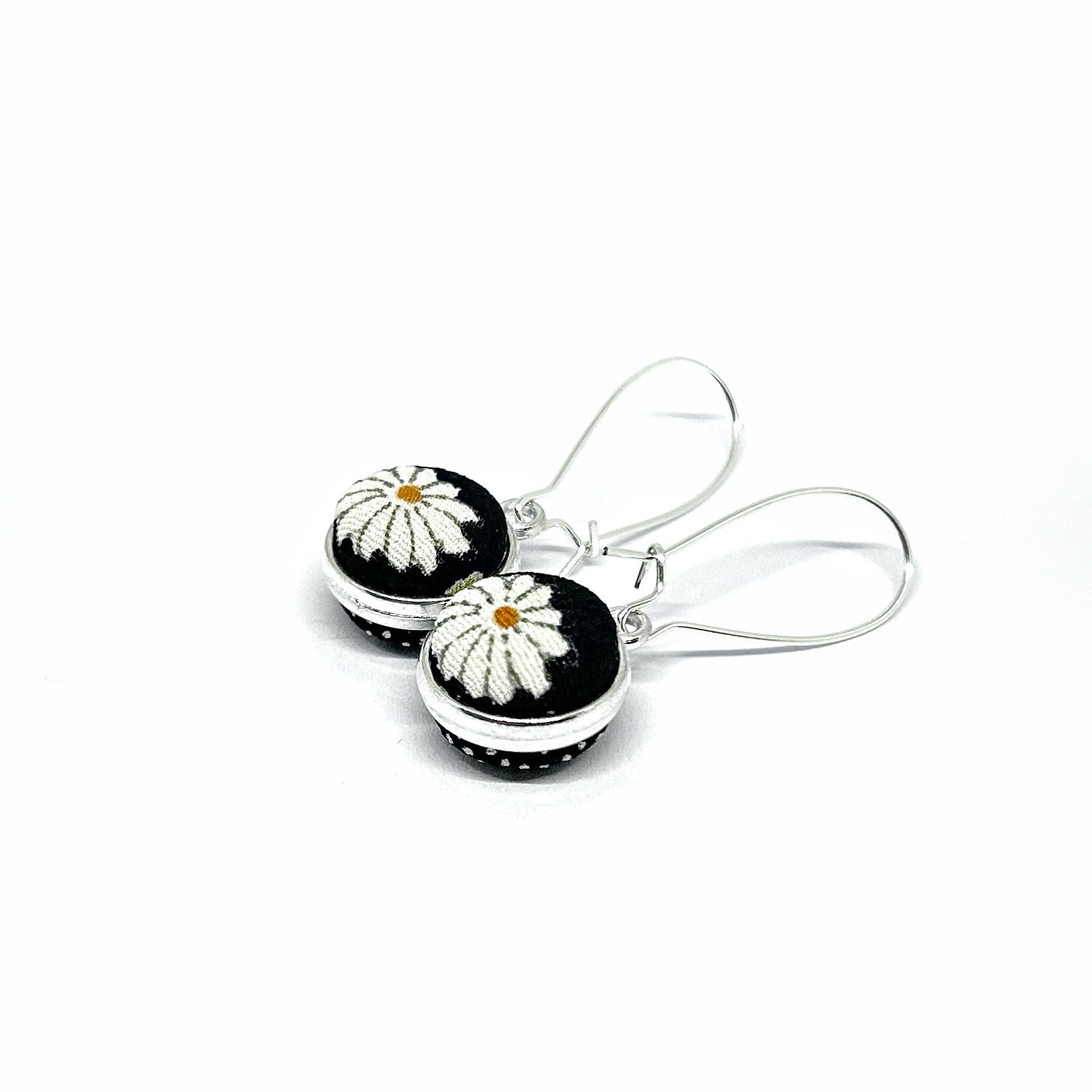 Double Sided Fabric Button Earrings - Daisy