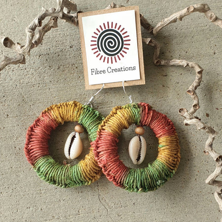 Handmade, raw hemp, cowrie shell earringsss