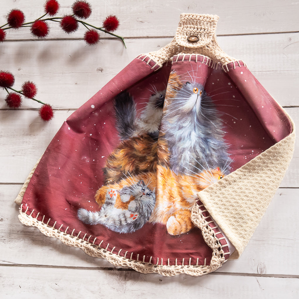 Cat Lovers Hanging Tea Towel/Hand Towel - Double Sided