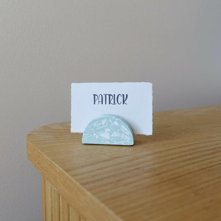 mint green terrazzo event name card holder