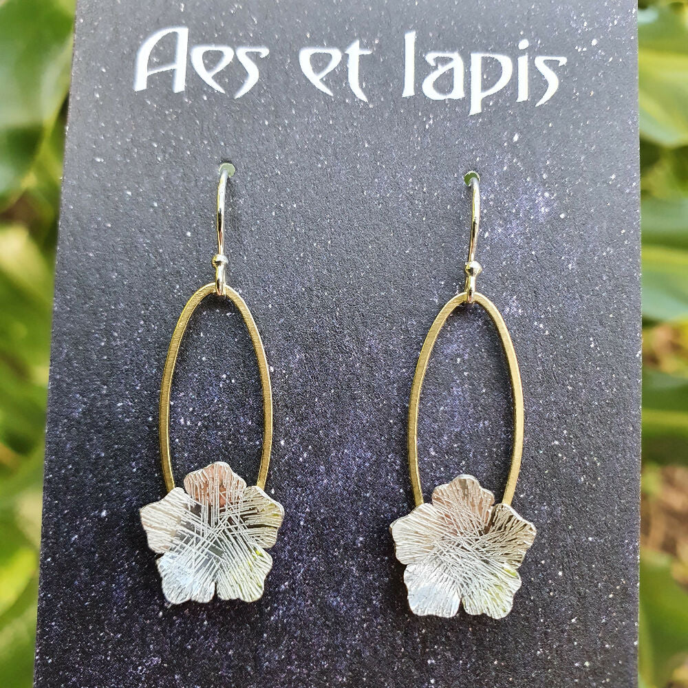 Sterling silver and brass flower earrings