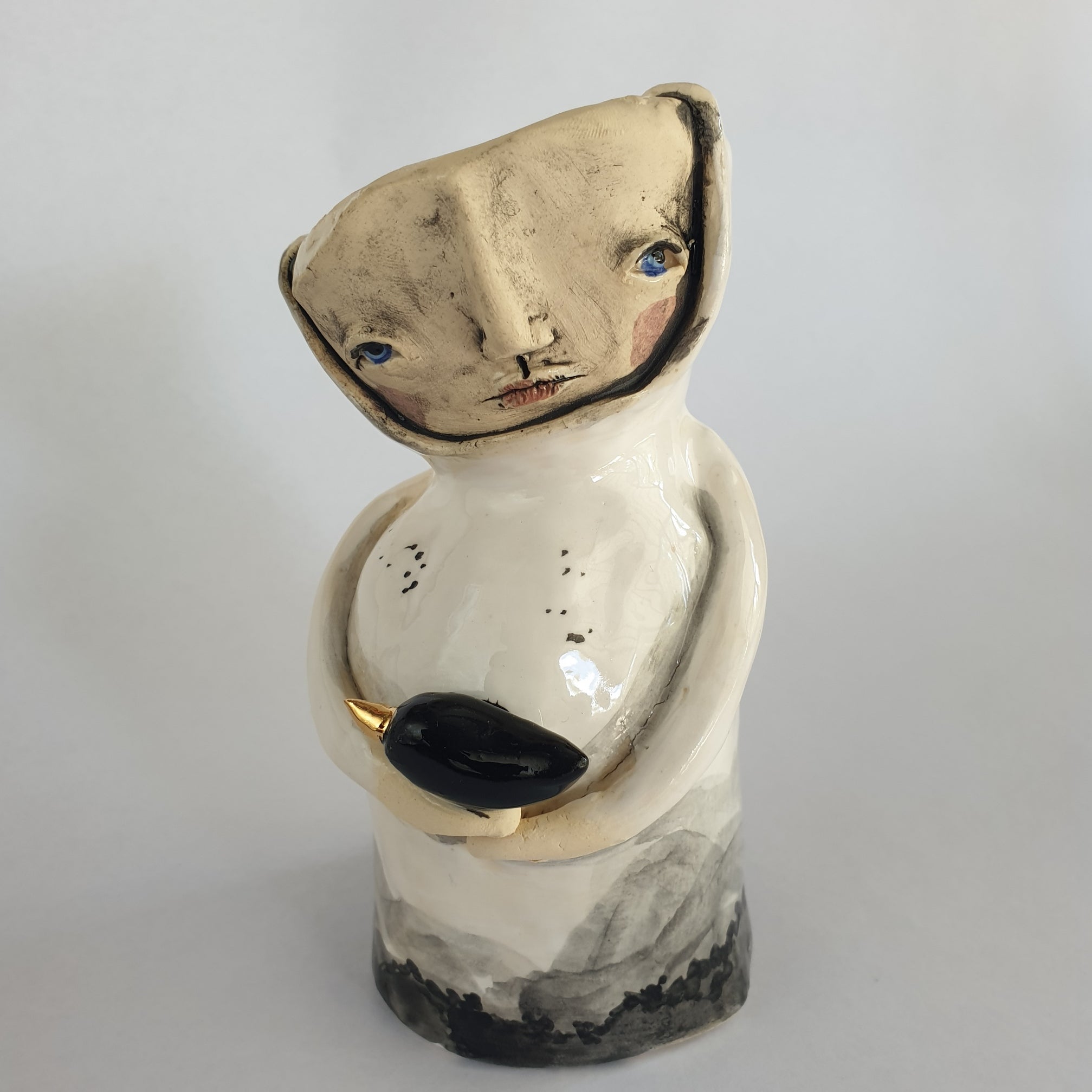 black and white clay character