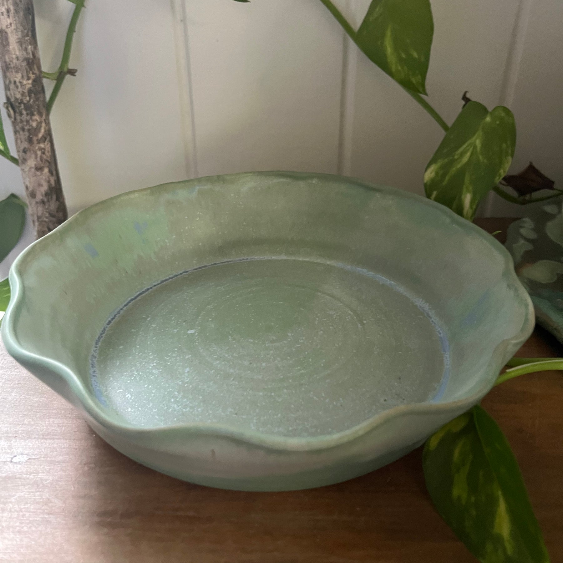 Small Ceramic Pie Dish - Green
