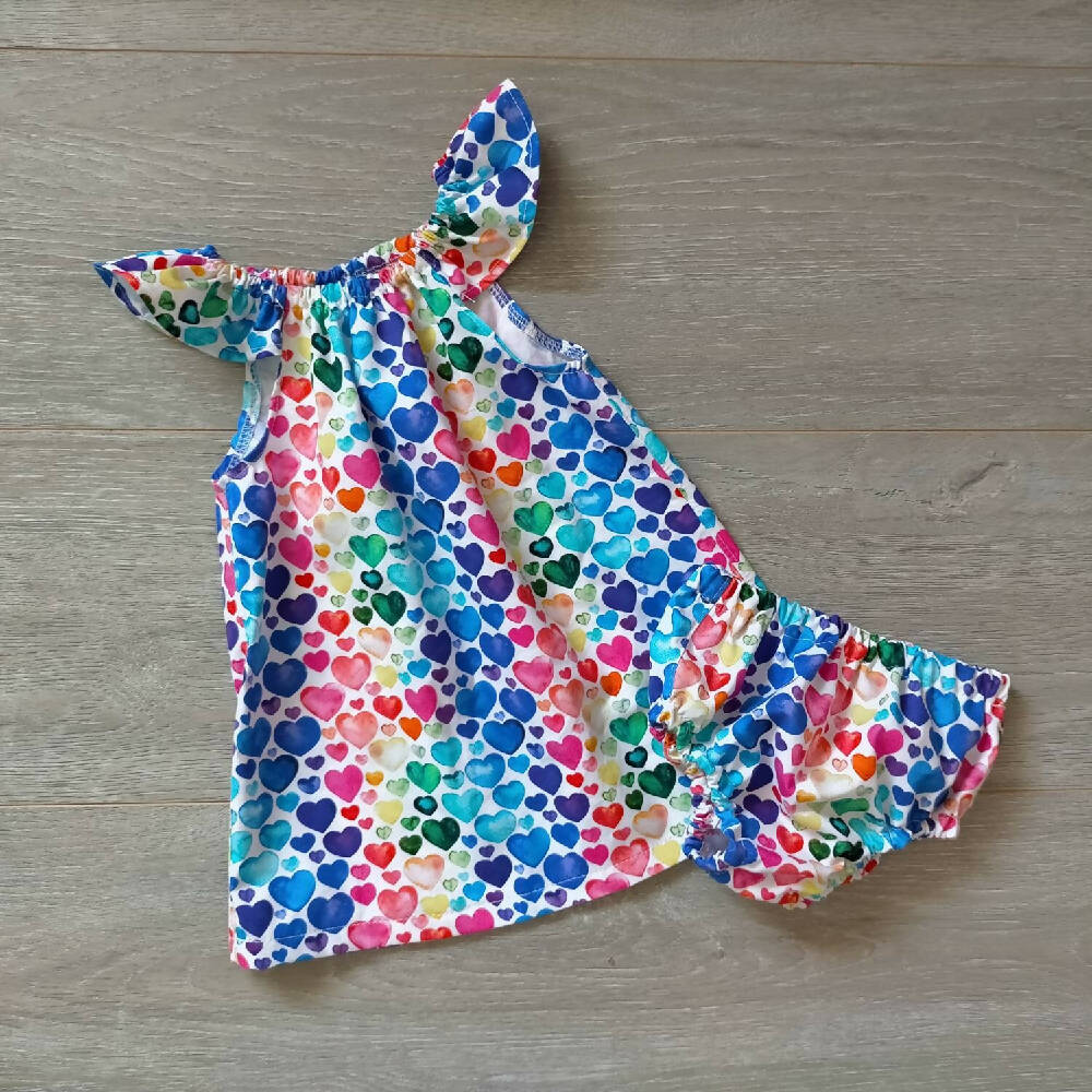 Rainbow hearts romper,bright hearts dress