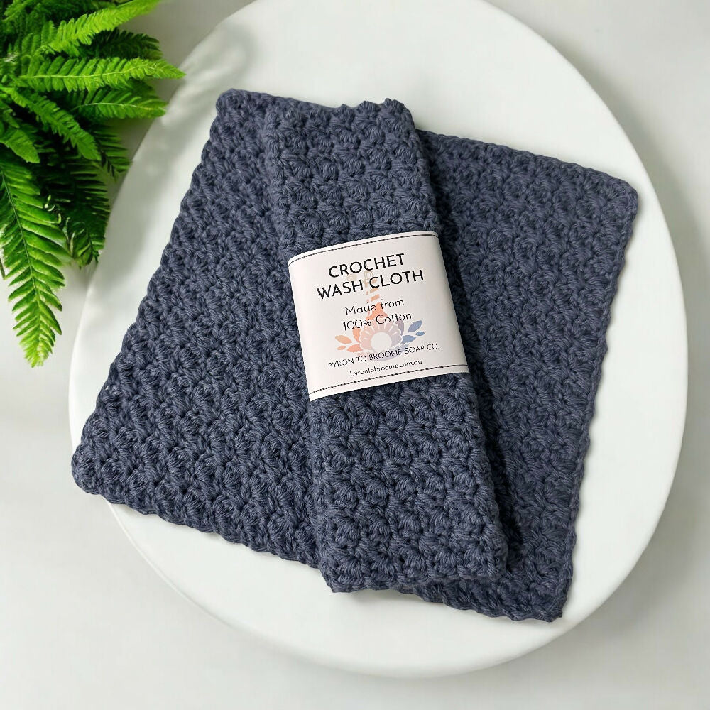Crochet Cotton Washcloth Blue Jeans