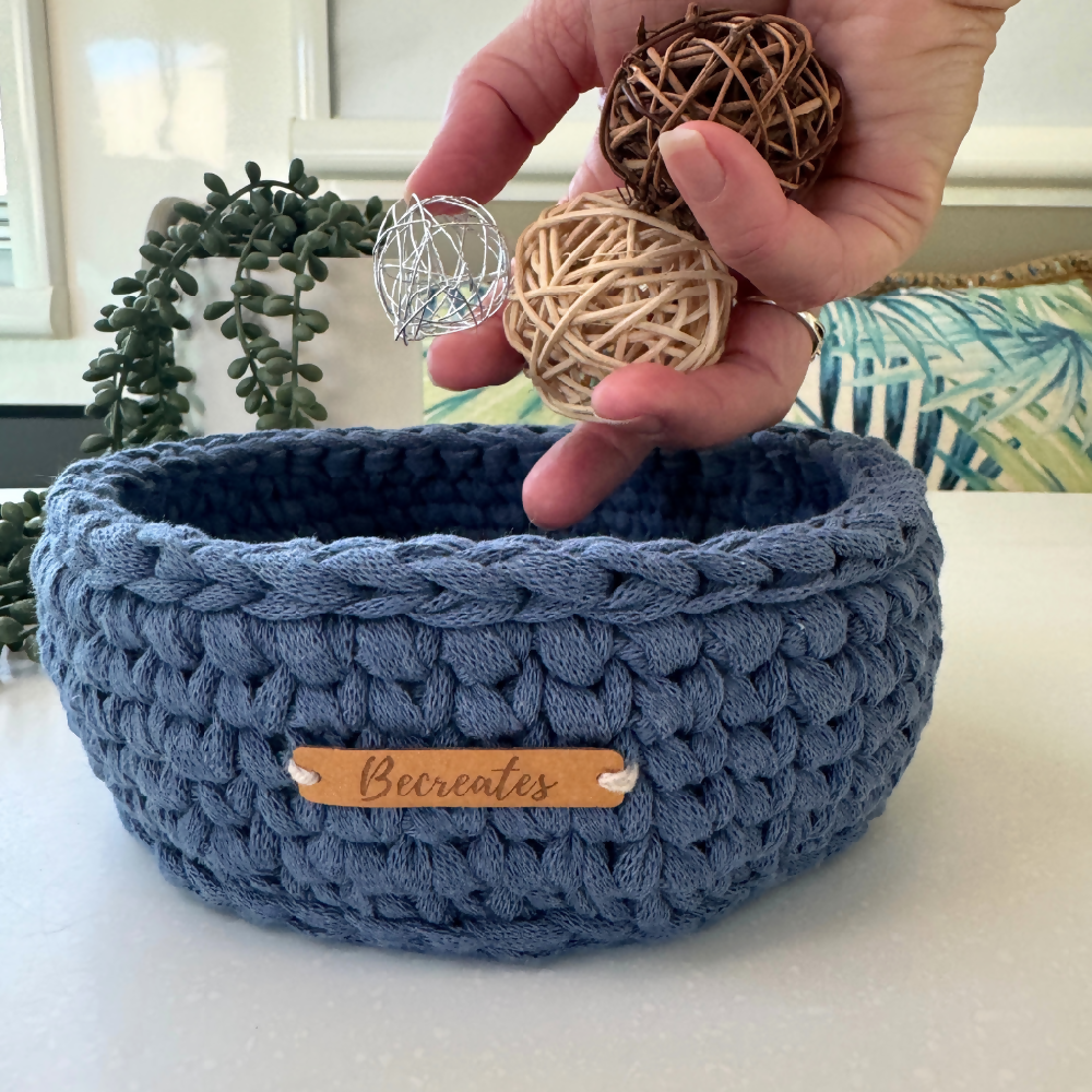 Crochet handmade basket | Home Decor | Denim Blue | Medium2