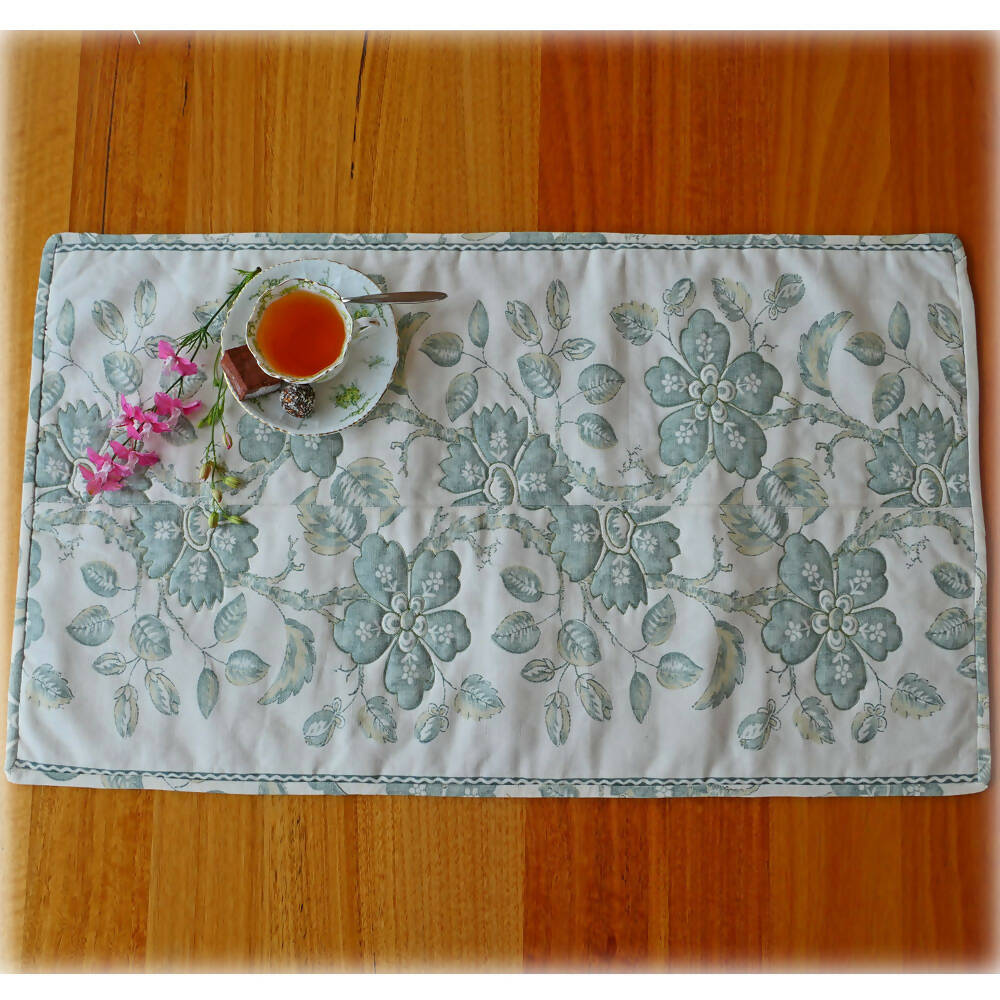 Green and cream floral table runner, Gift idea. Hand made.