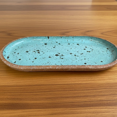 Ceramic, speckled Turquoise Oblong Plate