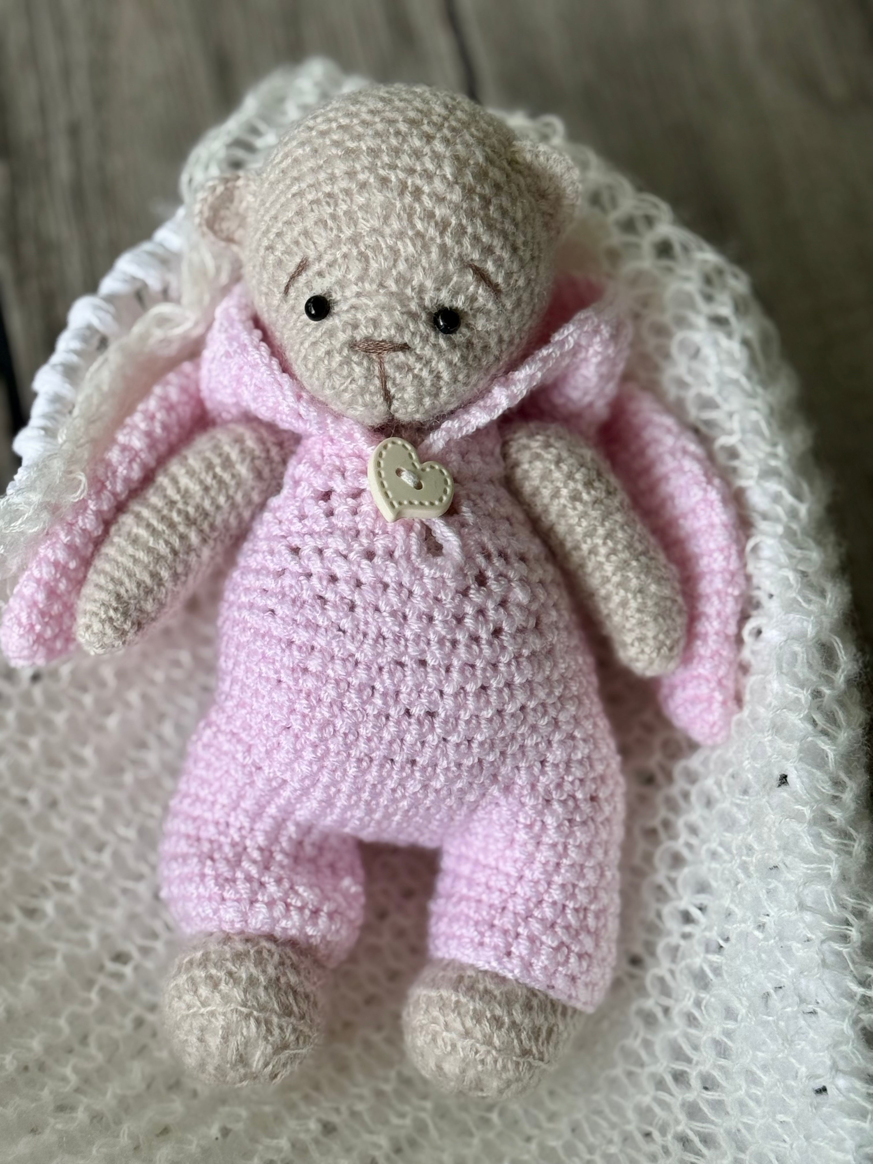 Crochet Little Bear in the Pink Bunny Suit Toy