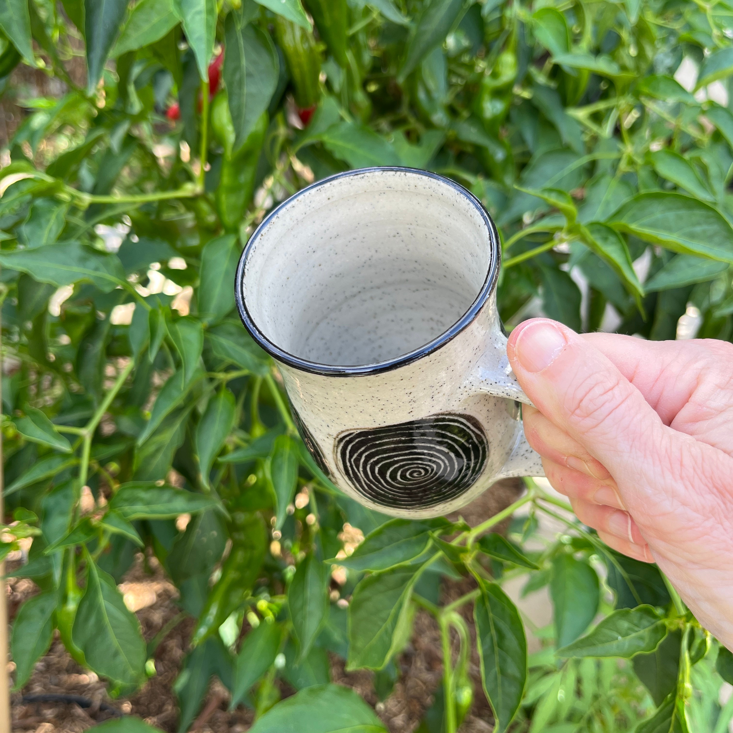 Handcrafted Stoneware Mug – Carved Spiral Design - Great Feel