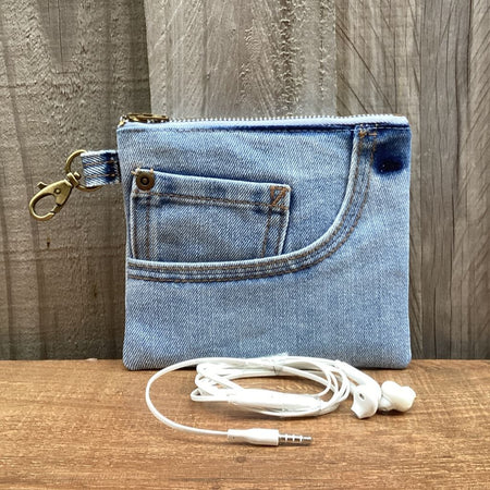 Upcycled Denim Front Pocket Purse - Clip On