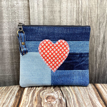 Upcycled Denim Coin Purse - Heart