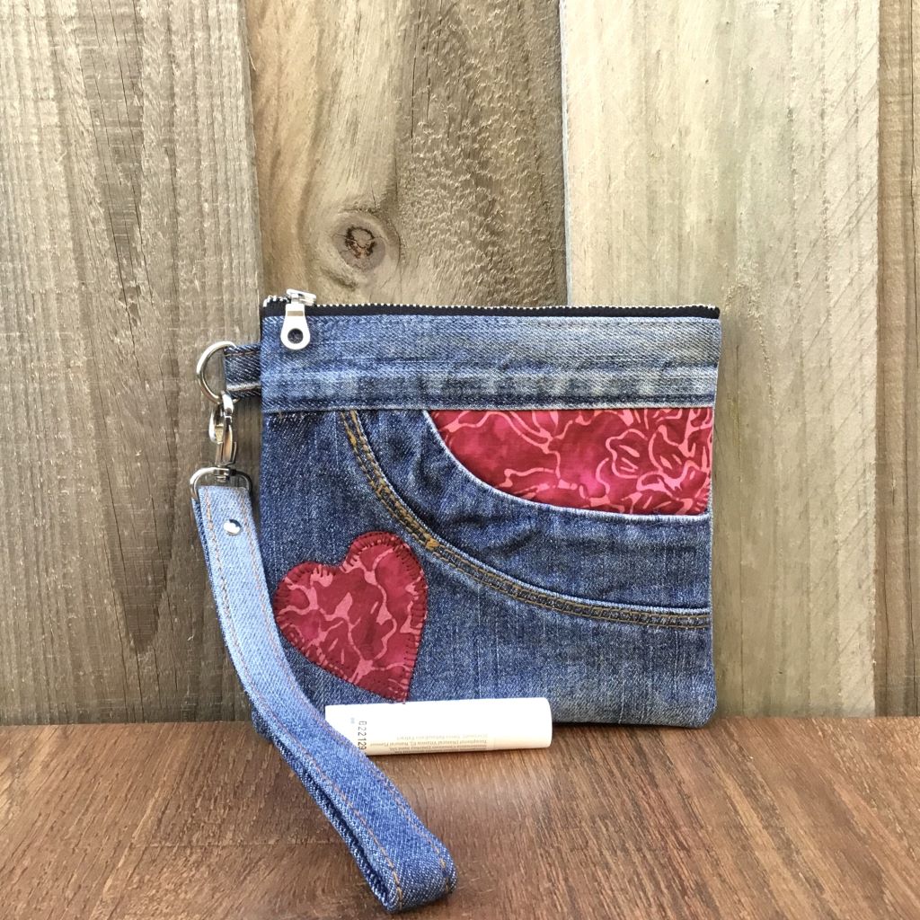 Upcycled Denim Pocket Purse – Red Batik Design