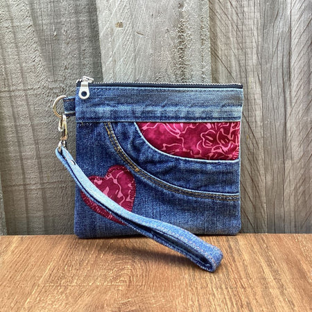 Upcycled Denim Pocket Purse – Red Batik Design
