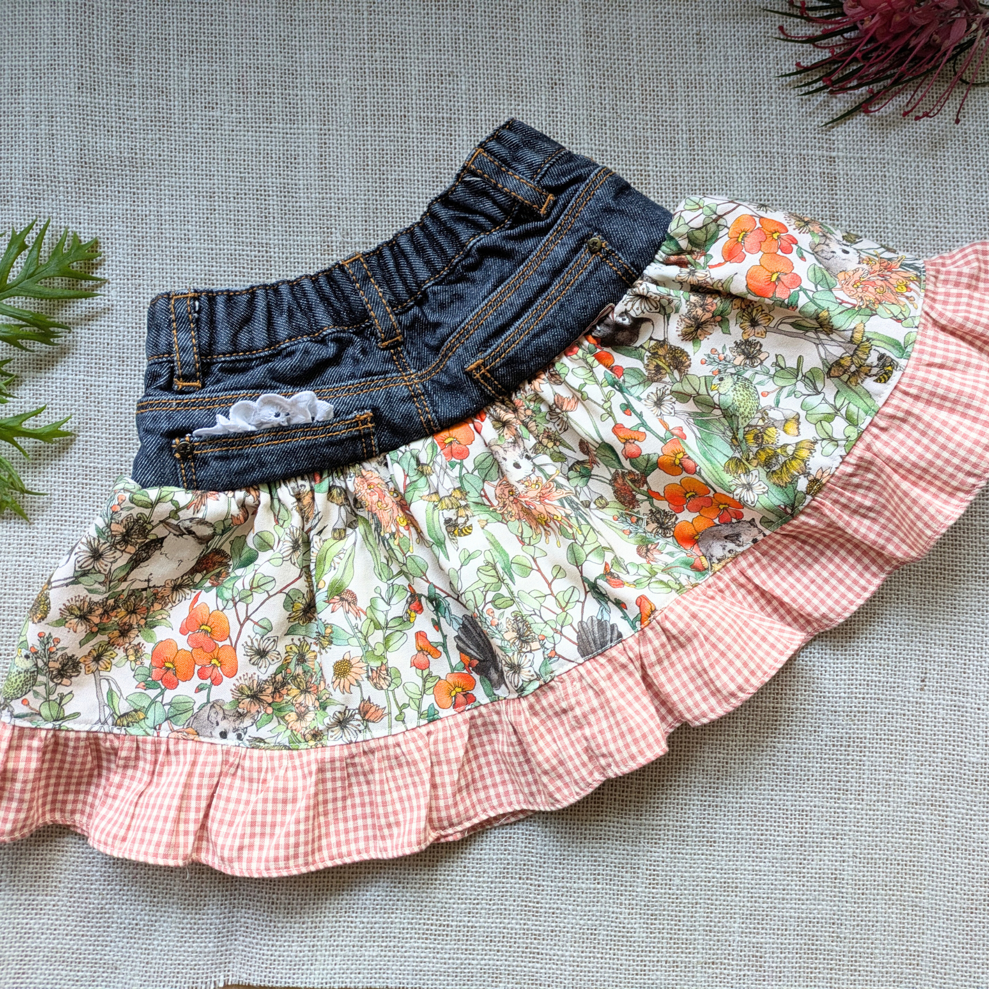 Girls Skirt Size 2 Upcycled Denim Burnt Orange Sugar possum