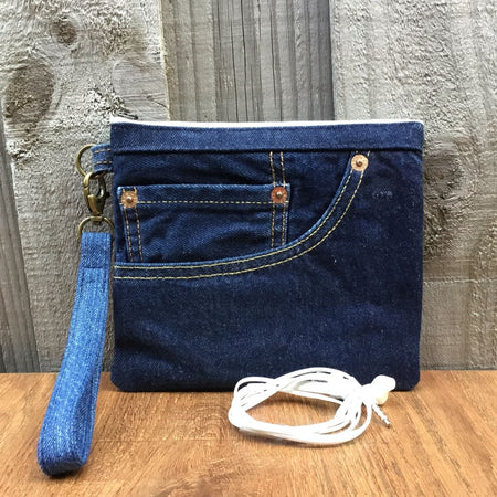 Upcycled Denim Wristlet Purse - Front Pocket